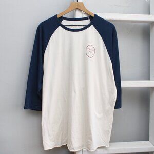 Brixton Men's Wheeler 3/4 Sleeve T-shirt - Off White/Blue Size XXL